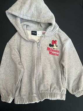 Zara Disney Gray Girls' Minnie Mouse Hooded Zip Sweatshirt with Pink Detail